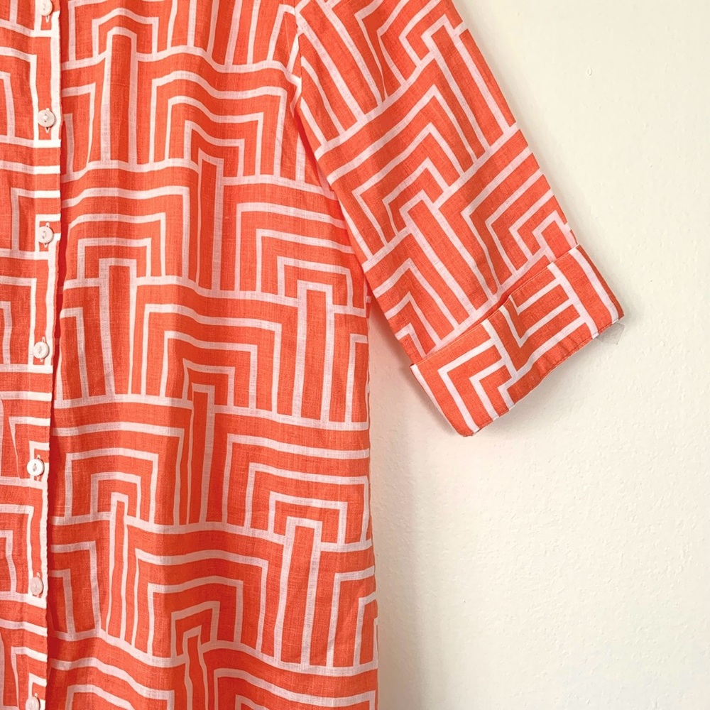 Chicos linen coral orange and white geometric design 3/4 sleeve tunic - Picture 4 of 16